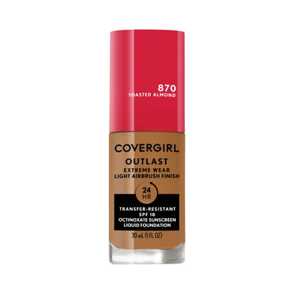 Picture of Covergirl Outlast Extreme Wear 3-in-1 Full Coverage Liquid Foundation, SPF 18 Sunscreen, Toasted Almond, 1 Fl. Oz.