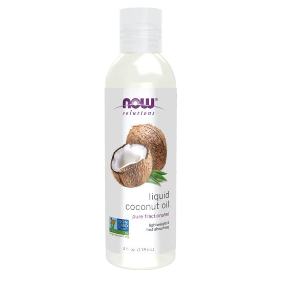 Picture of NOW Solutions, Liquid Coconut Oil, Light and Nourishing, Promotes Healthy-Looking Skin and Hair, 4-Ounce