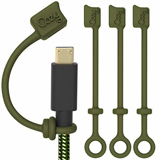 Picture of 2020 Version - [4-Piece] Cozy USB Caps for Micro USB Cable & Compatible with Apple Charging Cable Silicone Caps with Dust Protection, Protects During Travel, Portable, Designed by Cozy (Camo Green))