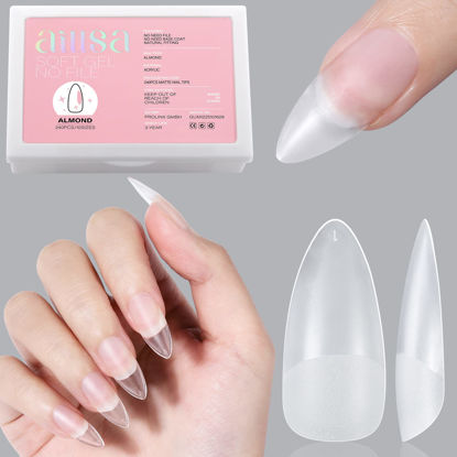 Picture of AILLSA Almond Nail Tips - Upgraded Matte Soft Gel Nail Tips Pre-shaped, 240Pcs No File Full Cover Almond Nails Clear Acrylic False Gelly Nail Tips for Nail Extensions DIY Holiday Gift 10 Sizes