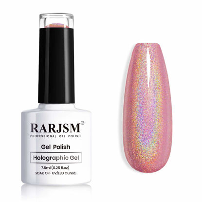 Picture of RARJSM Holographic Nail Polish with Mermaid Unicorn Effect Glitter Gel Polish RAR73 Suitable for Spring Summer,Rose Gold