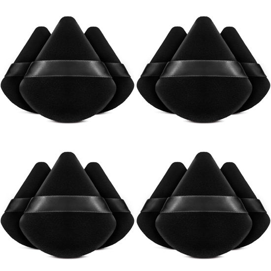 Picture of BEAKEY 12pcs Powder Puffs for Face Powder Triangle Powder Puff for Loose & Cosmetic Foundation, Makeup Puff for Contouring, Cloud Kiss Makeup Sponges Beauty Makeup Tools, Double 6 Pack Black