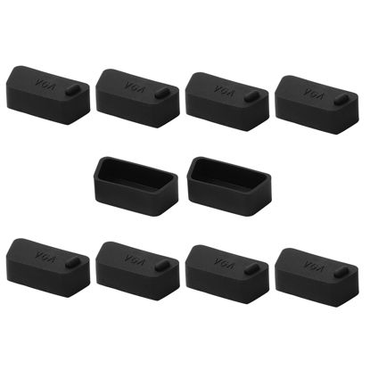 Picture of uxcell Silicone VGA Female Port Cover Anti Dust Cap, Port Plug Protector for D-Sub Serial 16mm x 9mm 10pcs Black