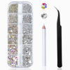 Picture of Nail Art Rhinestones Kit HUETFAT 2400pcs Nail Gems Ab Flatback Rhinestones Gems Stones, with Storage Organizer Box/Wax Pencil/Tweezers 6 Sizes (1.5-4.5 mm) for Nail Art Craft (2400pcs)