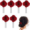 Picture of 6Pcs Small Red Rose Hair clip - Large Bobby Pins for Thick Hair Flower Pins Wedding Hair Accessories for Women - Rose Flower Hair Clips for Women's Hair Accessories Bridal Hair Pieces for Wedding