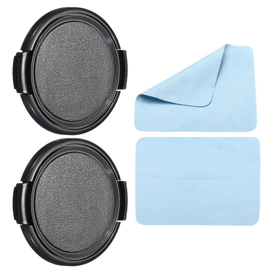 Picture of PATIKIL Camera Lens Cap, 2 Pack Sides Pinch Front Lens Cover with Microfiber Cleaning Cloth for 52mm Thread Universal DSLR Lenses