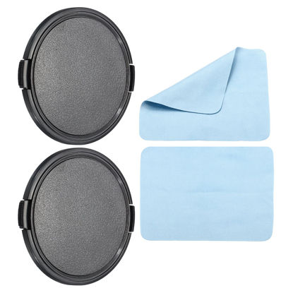 Picture of PATIKIL Camera Lens Cap, 2 Pack Sides Pinch Front Lens Cover with Microfiber Cleaning Cloth for 82mm Thread Universal DSLR Lenses