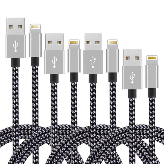 Picture of iPhone Charger, 4Packs(3ft 6ft 6ft 10ft) Charging Cable MFi Certified USB Lightning Cable Nylon Braided Fast Charging Cord Compatible for iPhone13/12/11/X/Max/8/7/6/6S/5/5S/SE/Plus/iPad(Black+Gray)