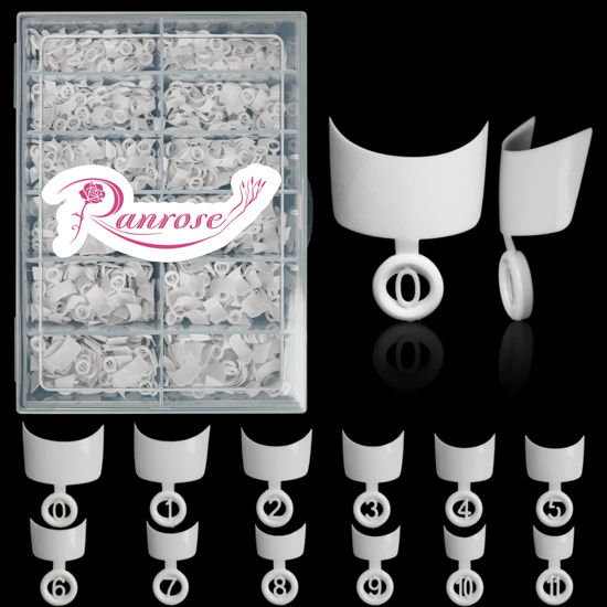 Picture of Ranrose 600PCS Short French Style False Nails Half Cover Nails Tips,White Short Acrylic Extension Finger Nail 12 Sizes with Box