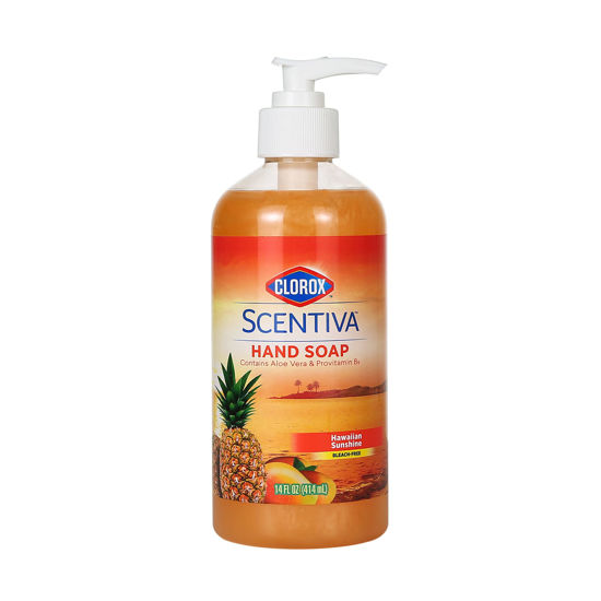 Picture of Clorox Scentiva Liquid Hand Soap | 14 oz Liquid Hand Wash with Aloe Vera & Provitamin B5 | Bleach-Free Scented Hand Soap for Kitchen or Bathroom, Hawaiian Sunshine Scent