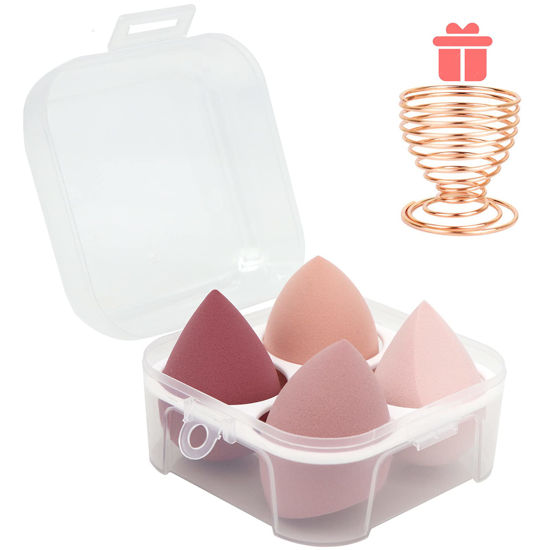 Picture of 5 Pcs Makeup Sponges Set - 4 Beauty sponges Blending Blenders with 1 Holder and Egg Case, Flawless for Cream, Powder and Liquid (Pink)