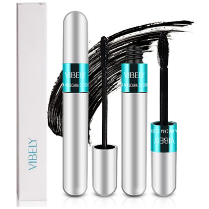 Picture of 2 Pack 2 in 1 Mascara 5x Longer Waterproof Lash Cosmetics Natural Lengthening and Thickening Effect No Clumping Superstrong Magic 4d Silk Fiber For Vibely Mascara Makeup (2 Pack)