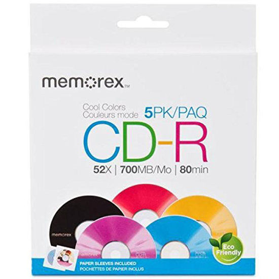 Picture of Memorex Cool Colors CD-R Discs with 52x Recording Speed and 700 MB in Paper Sleeves (5-Pack)