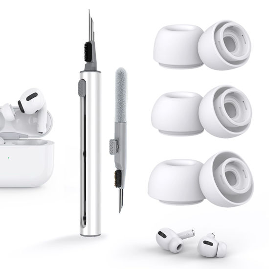 Picture of 3-Pair Replacement Ear Tips for AirPods Pro & 2nd Generation with Noise Reduction Holewith and Cleaner kit,Cleaning Pen Airpods 1 2 3 pro/pro 2nd,Built-in dust Guard Screen,3 Sizes (S/M/L)-White