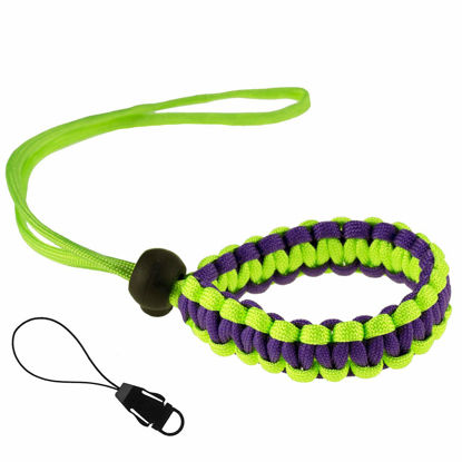 Picture of Allzedream Camera Wrist Strap Paracord Bracelet Adjustable for DSLR Binocular Cell Phone (Green Purple)