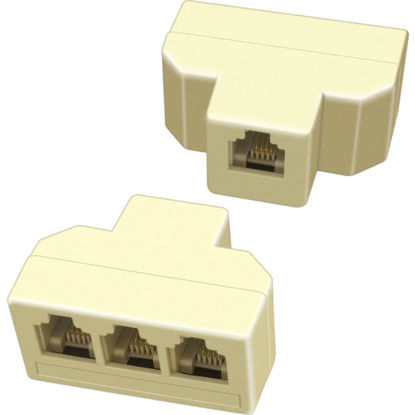 Picture of NECABLES 2Pack Phone Splitter 3 Way Telephone Adapter RJ11 6P4C 1 Female to 3 Females for Landline and Fax Ivory