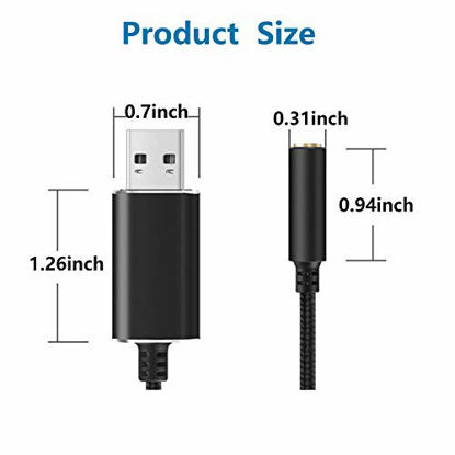 Picture of USB Audio Adapter,USB to 3.5mm Audio Jack Adapter, USB External Sound Card Audio Adapter with 3.5mm Headphone and Microphone Jack,for Windows, Mac, Headphone, Speaker,Linux, PC, PS4 (Black/20cm)