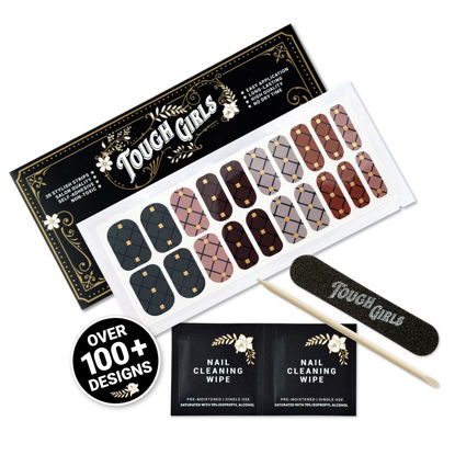 Picture of TOUGH GIRLS | Nail Polish Strips | 20 Stylish Strips | Brighter, Thicker, Tougher | Includes Cuticle Stick, Nail File, & Nail Wipes (Lattice Elegance & Gold Foil)