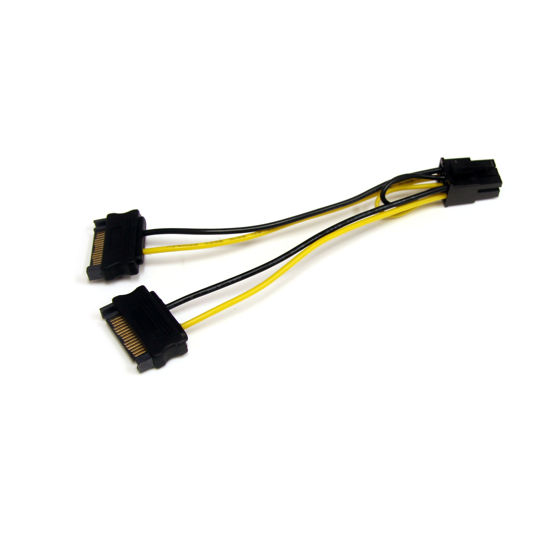 Picture of StarTech.com 6in SATA Power to 6 Pin PCI Express Video Card Power Cable Adapter - SATA to 6 pin PCIe power, Black, Yellow (SATPCIEXADAP)