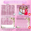 Picture of TenLaitech 3 Pack 3.3 x 9.9 ft Pink Foil Fringe Backdrop Curtain, Streamer Backdrop Curtains, Streamers Birthday Party Decorations, Tinsel Curtain for Parties, Galentines Decor, Preppy, Photo Booth