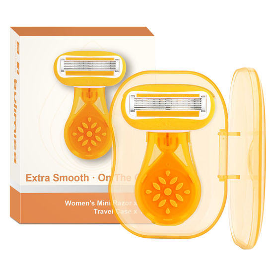 Picture of Extra Smooth On The Go Razors for Women, 5-Blade Shaving Razor for Women, Includes 1 Women's Mini Razor and 1 Travel Case, Orange, Travel Size Toiletries for Women