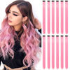 Picture of 12 PCS Pink Hair Extensions Clip in, Colored Party Highlights Extension for Kids Girls Synthetic Hairpiece Straight 22 inch