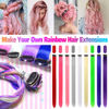 Picture of 12 PCS Pink Hair Extensions Clip in, Colored Party Highlights Extension for Kids Girls Synthetic Hairpiece Straight 22 inch