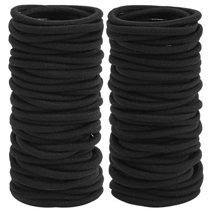 Picture of 6MM Womens Elastics Hair Tie, 80 Pieces Black Hair Ties for Thick and Curly Hair Ponytail Holders Hair Elastic Band for Women or Men(6mm Black)