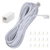 Picture of Ubramac 15 Feet Long Telephone Extension Cord Phone Cable Line Wire, with Standard RJ11 Plug and 1 in-Line Couplers and 15 Cable Clip Holders-White