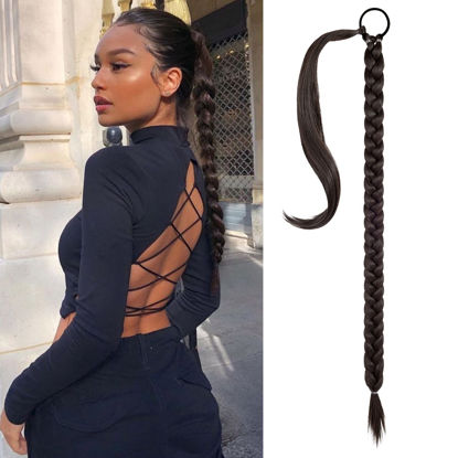 Picture of SEIKEA Long Braided Ponytail Extension with Hair Tie Straight Wrap Around Hair Extensions Ponytail Natural Soft Synthetic Hair Piece for Women Daily Wear 26 Inch 140 Gram Dark Red Brown