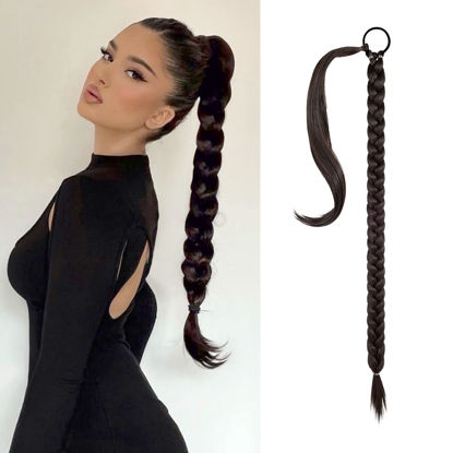 Picture of SEIKEA Long DIY Braided Ponytail Extension with Hair Tie Straight Wrap Around Hair Extensions Ponytail Natural Soft Synthetic Hair Piece Dark Red Brown 20 Inch (After Braided 16 Inch)