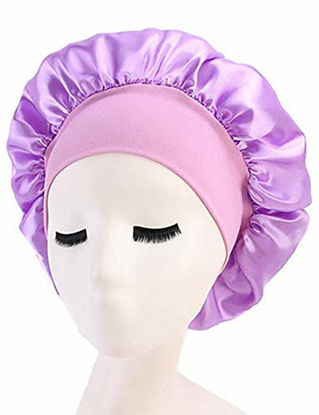 Picture of Harewom Silk Bonnets for Black Women Wide Band Satin Hair Buff for Wife Sleeping Gifts Light Purple