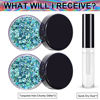 Picture of Turquoise Holographic Chunky Glitter Cosmetic Body Hair Face Eye Nail for Festival Carnival Party Beauty Rave Accessories Different Sizes&Shapes 2 Pots （14g/0.5oz）+ Quick Dry Primer Glue Gel(5ml)