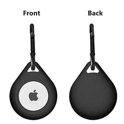 Picture of AstroTech Case Compatible with Apple AirTags Case Keychain Air tag Holder Air Tag Key Ring Cases Air Tags Protective Cover Airtag Key Chain Loop Holders Silicone for Luggage Dog Cat Pet Collar - Black