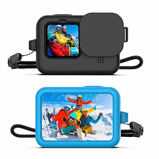 Picture of Kupton Silicone Sleeve Case Compatible with GoPro HERO9 Black, 2 × Silicone Rubber Case Protective Cover + 2 × Silicone Lens Cap Cover with Lanyard Compatible with HERO9?Black+Blue?