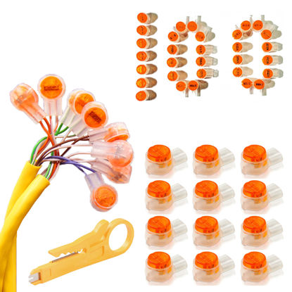 Picture of XVIEONR 100PCS UY2 K2 Network Cable Connectors, Telephone Wire Gel-Filled Connectors Waterproof Button Orange