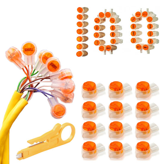 Picture of XVIEONR 100PCS UY2 K2 Network Cable Connectors, Telephone Wire Gel-Filled Connectors Waterproof Button Orange