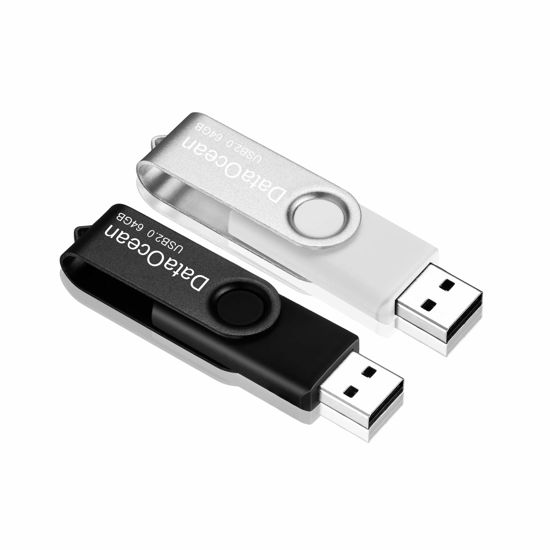 Picture of DataOcean 2 Pack 64GB USB 2.0 Flash Drive Memory Stick Thumb Drives Swivel Design(2 X 64GB: Black Silver)