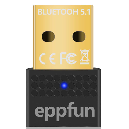 Picture of eppfun USB Bluetooth Adapter for PC, Bluetooth 5.1 Audio Dongle, Receiver Supports Windows 11/10/8.1/7 for Mouse,Keyboard,Printers, Headphones,Speakers,PS4/ Xbox Controllers