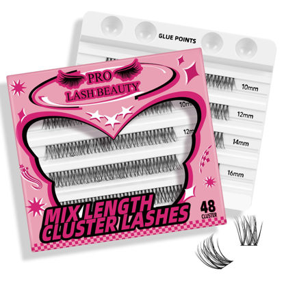 Picture of PRO Lash Clusters, 48 Pcs Individual Cluster Lashes DIY Lash Extension 10-16mm Eyelash Clusters Volume Wispy Lashes Super Thin Band Reusable Soft & Comfortable(Candid,D-10-16mix)