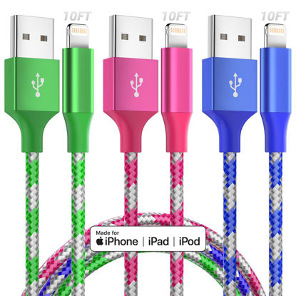 Picture of [Apple MFi Certified] iPhone Charger Fast Charging 3 Pack 10 FT Lightning Cable iPhone Charger Cable Nylon Braided Long iPhone Cord Compatible with iPhone 14 13 12 11 X Pro Max Plus SE and More