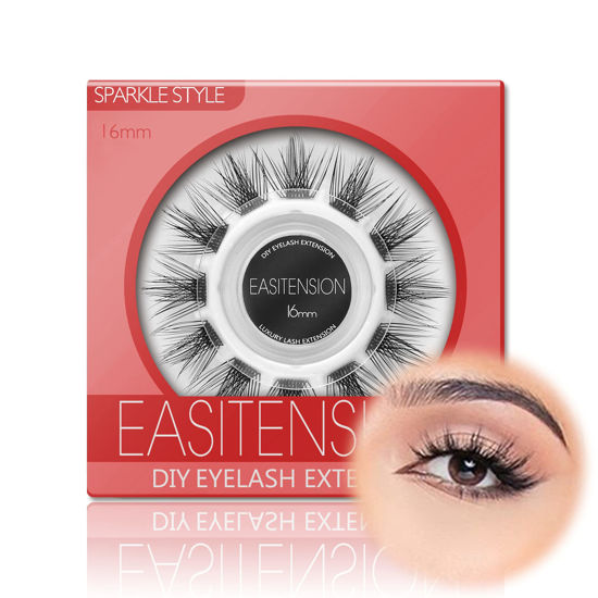 Picture of DIY Eyelash Extension, 3D Effect Individual Melt Flare Lash Cluster Natural Lashes Set, Home Eyelash Extension, D curl Lashes Pack 12mm,14mm (16MM-Sparkle)