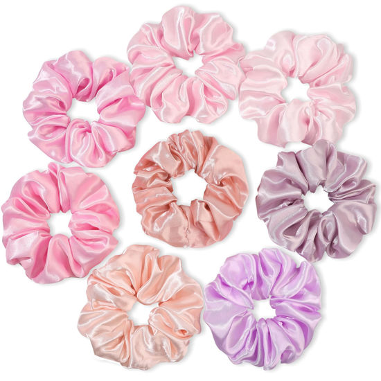 Picture of Scrunchies for Women Hair Ties Bands Satin Hair Scrunchies for Girls Big Scrunchies for Women's Thick Curly Hair Ponytail Holders Cute Pony Tails No Crease Hair Ties No Damage