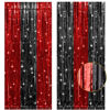 Picture of PIGETALE, 2 Pack 3.2x8.2 Feet Black and Red Foil Fringe Curtains Party Decorations, Tinsel Curtain Backdrop Streamers for Birthday Graduation Fiesta Stranger Theme Halloween Christmas Party Supplies