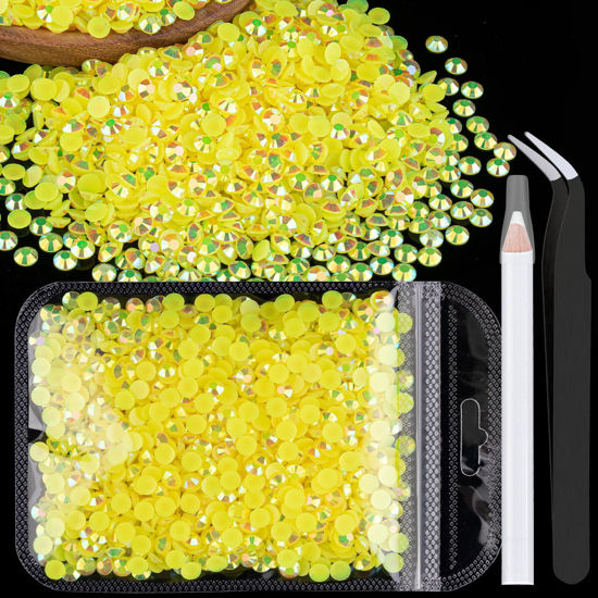 Picture of 1500pcs 6mm Resin Rhinestones Bulk, Lemon Yellow AB Flatback Round Jelly Rhinestones Bedazzling Non Hotfix Crystal Gems Large Quantity Wholesale for DIY Crafts Clothes Tumblers Face Makeup Manicure