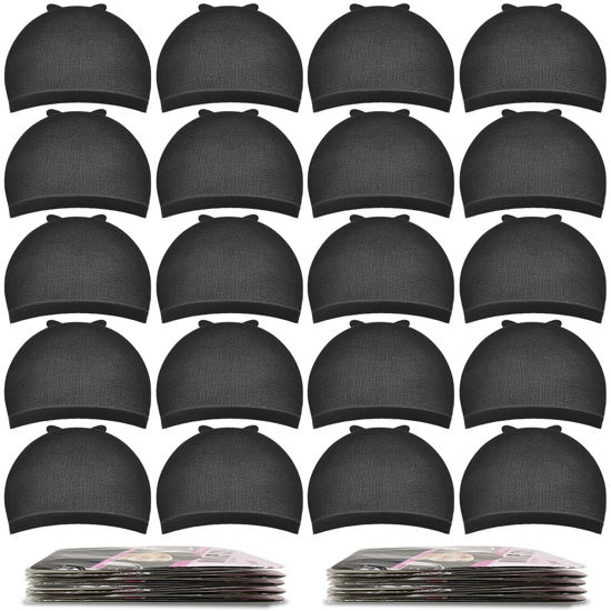 Picture of MORGLES Wig Caps, 20pcs Black Stocking Caps for Wigs Stretchy Nylon Wig Caps Wig Caps For Women Men, Black