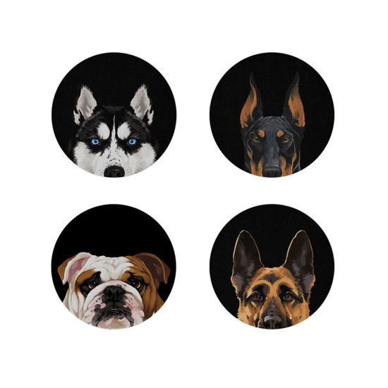 Picture of FINCIBO Set of 4 Pcs Round Microfiber Cloth Sticker with Design for Screens, Smartphones, iPad, Camera Lens, Computers, Laptop - Siberian Husky Dog, Doberman Pinscher Dog, Bulldog, German Shepherd Dog