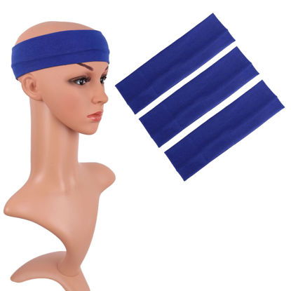 Picture of MapofBeauty 3 Pack Yoga Headbands Stretchy Cotton Head Band Hairwarp Sports Running Exercise Gym (Blue)