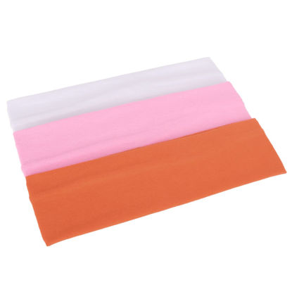 Picture of MapofBeauty 3 Pack Yoga Headbands Stretchy Cotton Head Band Hairwarp Sports Running Exercise Gym (White/Pink/Orange)