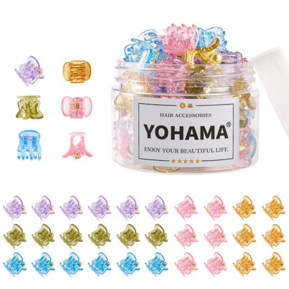 Picture of YOHAMA 36 Pcs Hair Clips Glitter Mini Claw Clamp Colorful Great for Design Children Women Girls Hairstyles Decroation Buns Pining Bangs Strong Grip Multifunction Little Clips.